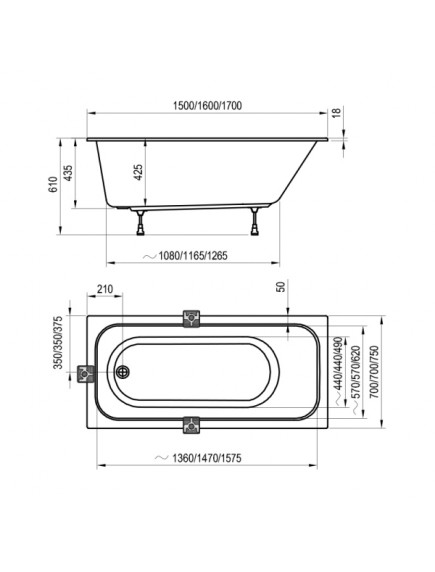 Ravak Chrome Slim vékony peremű akril fürdőkád 1600 x 700 - C731300000 Ravak Chrome Slim vékony peremű akril fürdőkád 1600 x 700 - C731300000