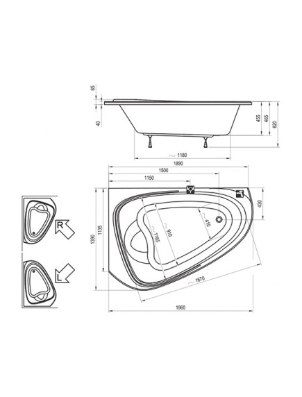 Ravak LoveStory II jobbos aszimmetrikus akril fürdőkád 1960 x 1135 - C761000000 Ravak LoveStory II jobbos aszimmetrikus akril fürdőkád 1960 x 1135 - C761000000