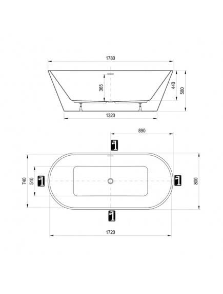 Ravak Solo szabadon álló akril fürdőkád - 1780 x 800 - XC00100025