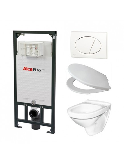 Alcaplast A101 WC szett - falba építhető WC tartály szerelőkerettel, fehér nyomólappal, csészével, ülőkével Alcaplast A101 WC szett - falba építhető WC tartály szerelőkerettel, fehér nyomólappal, csészével, ülőkével